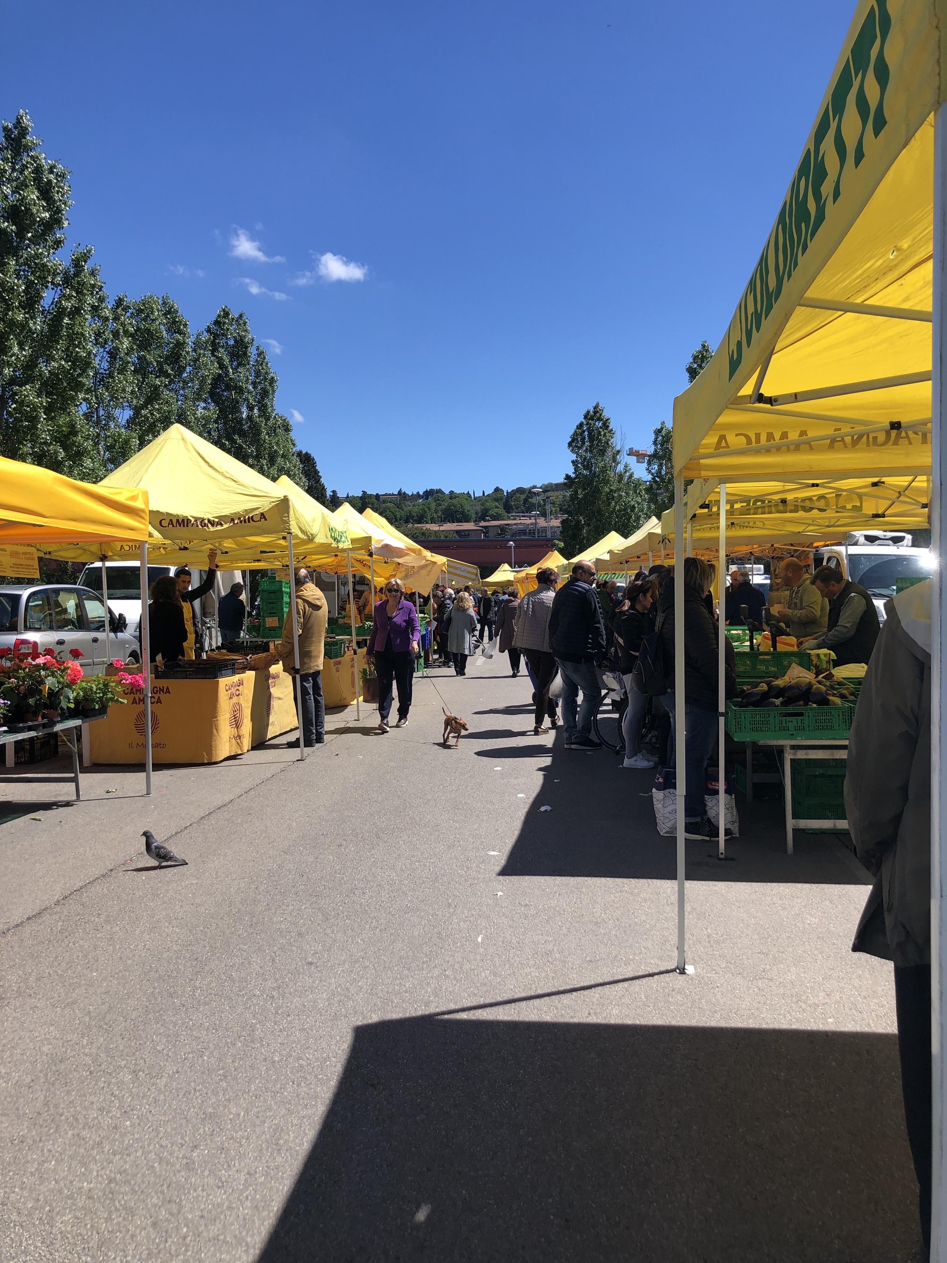 The iconic yellow tents that identify the Campagna Amica Farmer's Market throughout Italy